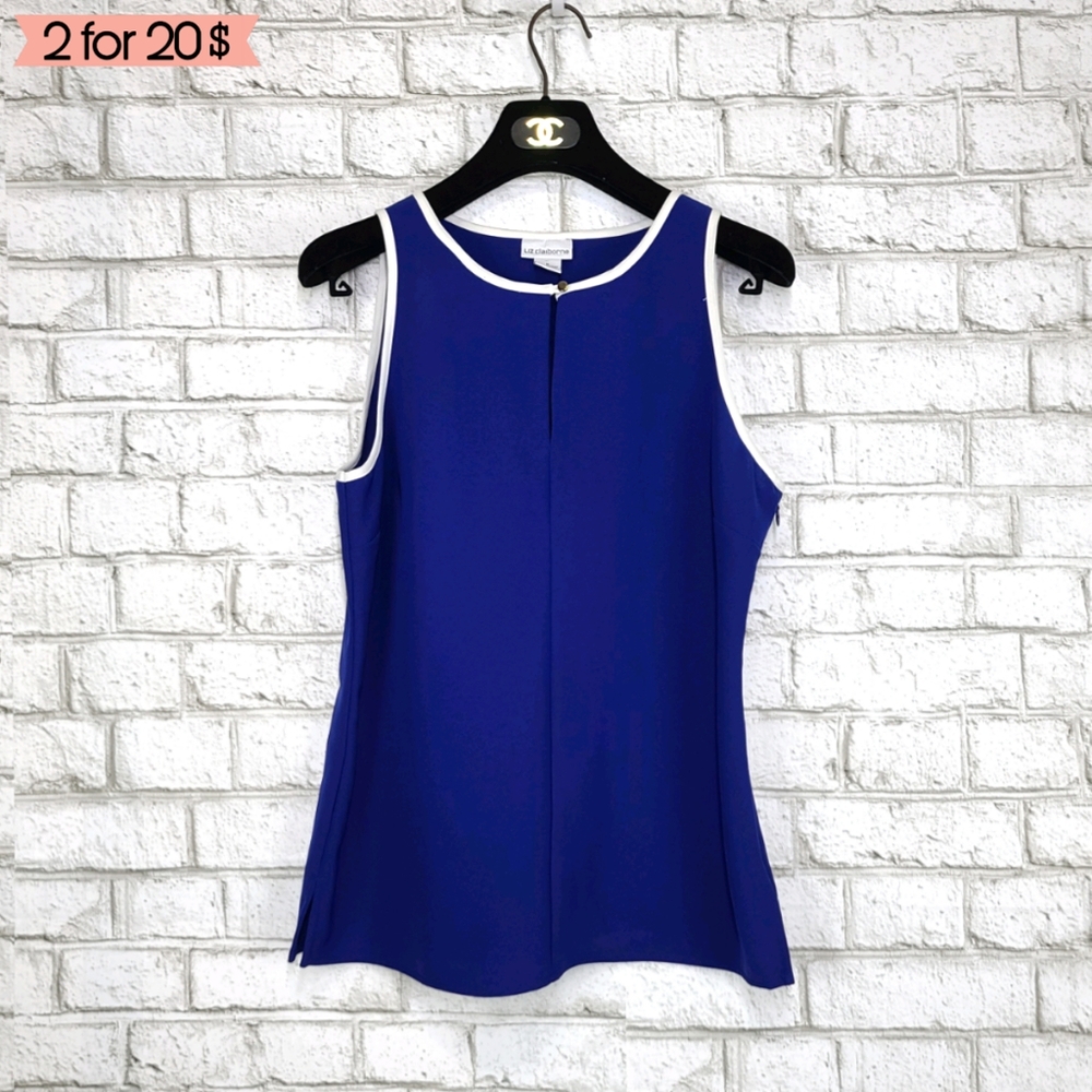 Liz Claiborne |Blue Sleeveless Blouse White Piping